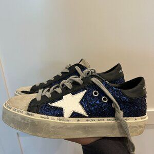 Golden Goose Platform Shoes, Womens 36, Navy Glitter, Cream & GGDB Shoe Bag